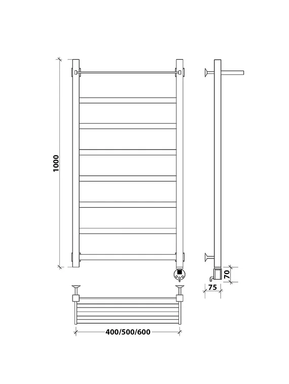 Электрический полотенцесушитель Secado Корсико 1 СП из нержавеющей стали, черный