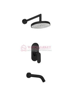 Встраиваемый комплект для ванны с изливом и верхней душевой насадкой черный А13020-Bl