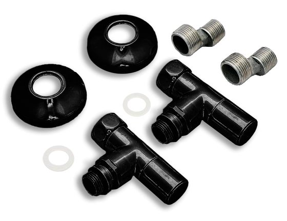 Вентиль круглый регулировочный прямой черного цвета.