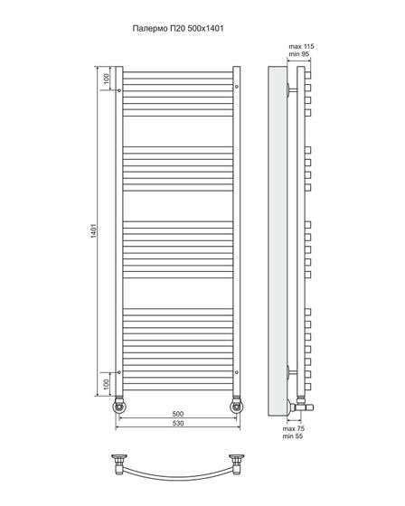 Палермо П20 - электрический полотенцесушитель, черный