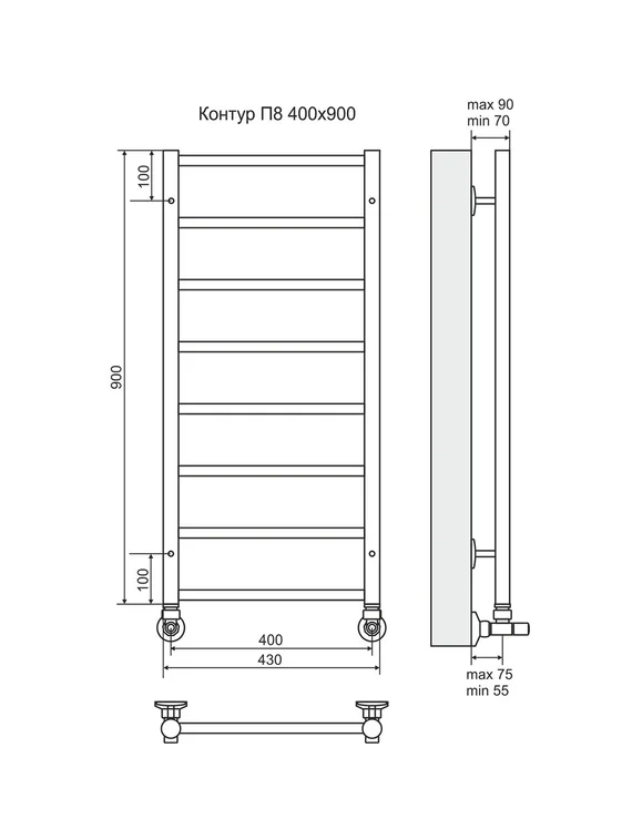 Контур П8-2 - электрический полотенцесушитель с полкой, цвет золото