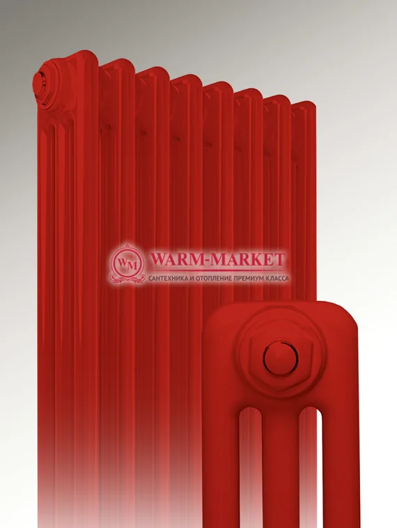 Трубчатый вертикальный радиатор Dia Norm 3180 трехтрубный нижнее правое/левое подключение с вентилем красного цвета