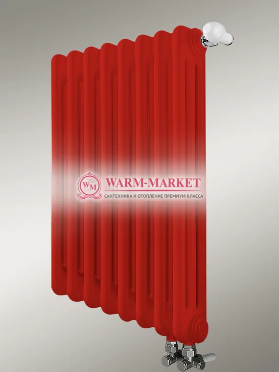 Трубчатый радиатор Dia Norm 3037 трехтрубный с нижним правым/левым подключением красного цвета