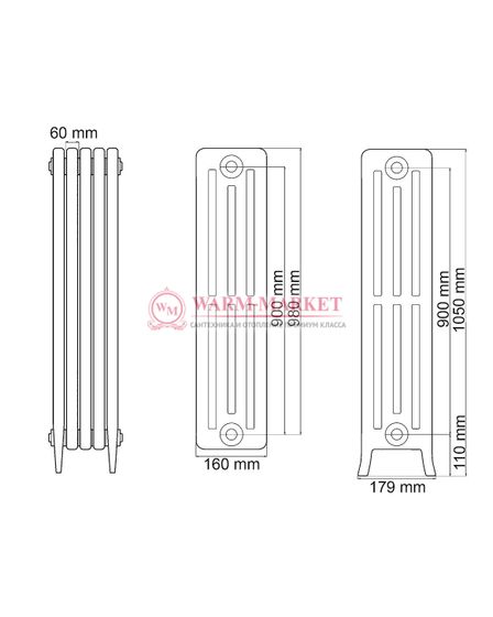 Чугунный радиатор Viadrus Karol 900/160