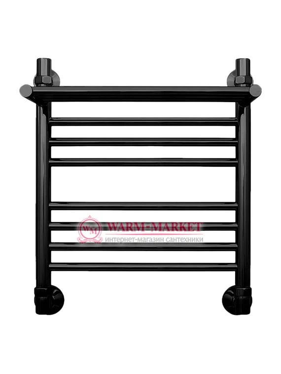 Mini P 500х400 - узкий черный электрический полотенцесушитель с полкой из нержавеющей стали 400 мм шириной