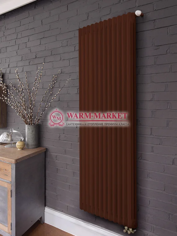 Трубчатый вертикальный радиатор Dia Norm 3180 трехтрубный нижнее правое/левое подключение с вентилем коричневого цвета