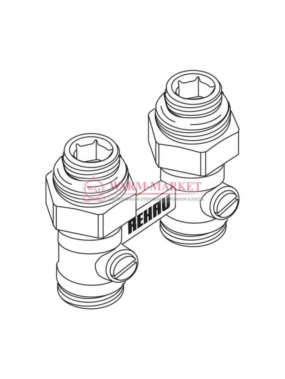 Пара шаровых кранов с соединительным ниппелем REHAU G 1/2xG 3/4, прямой