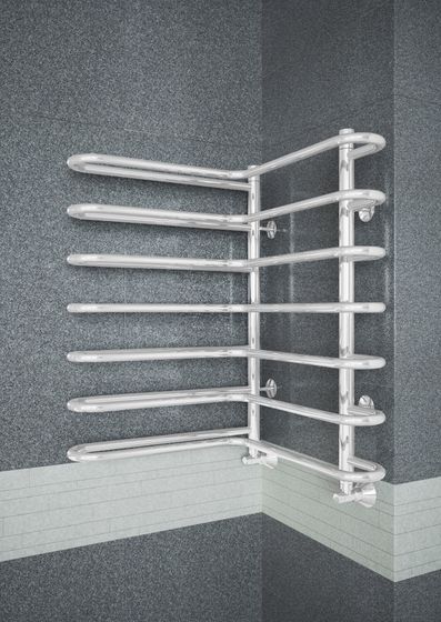 Nika - угловой водяной полотенцесушитель белого цвета.