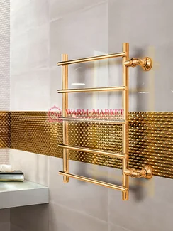 Quinta gold  - золотой полотенцесушитель с перекладинами внахлест, боковое подключение