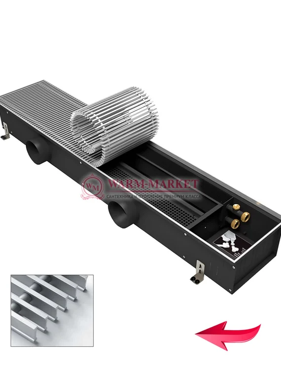 Конвектор внутрипольный Varmann Ntherm Air без вентилятора c алюминиевой решеткой натурального цвета