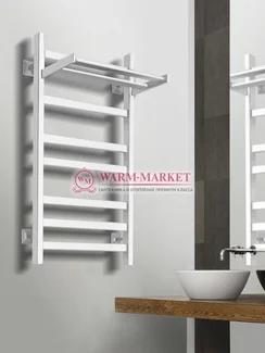 Quadro V 30+ White-белый полотенцесушитель из квадратного и прямоугольного профиля с полкой