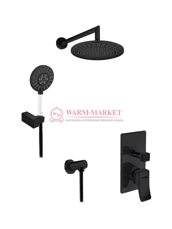 Встраиваемый комплект для душа с верхней душевой насадкой и лейкой черный A16067WHITE-Bl