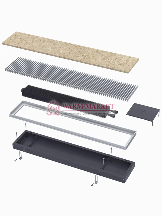 Конвектор внутрипольный Helios Therm Alpha (CIA) без вентилятора глубиной 95мм с алюминиевой решеткой шоколадного цвета