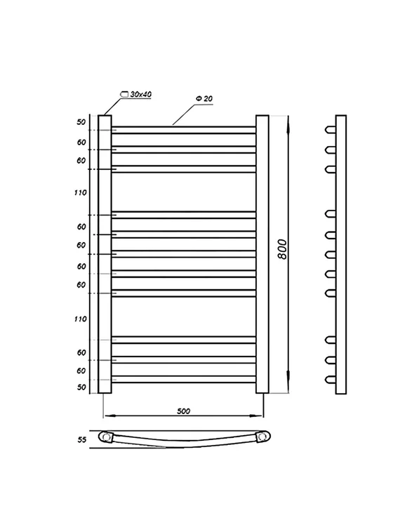 Полотенцесушитель электрический Solent Grevol SR-014 800х500 П11 белый