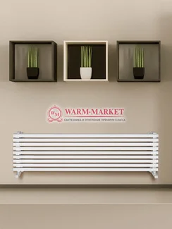 Trento 446х1400 –белый горизонтальный широкий дизайнерский полотенцесушитель