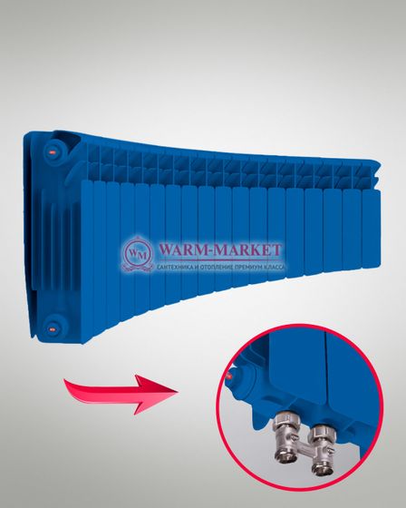 Rifar Alum Flex V Ral 350 - цветной алюминиевый радиусный радиатор с нижним подключением