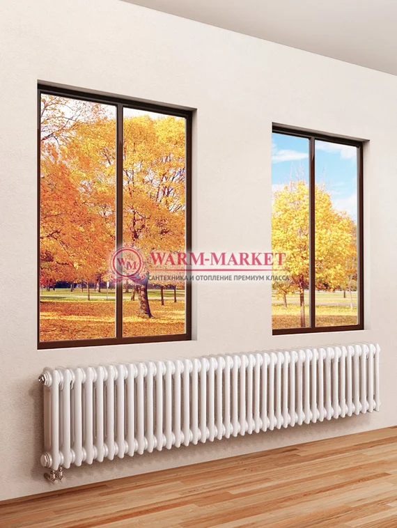 Трубчатый радиатор Purmo Delta 2057-38 секций, двухтрубный с нижним правым/левым подключением.