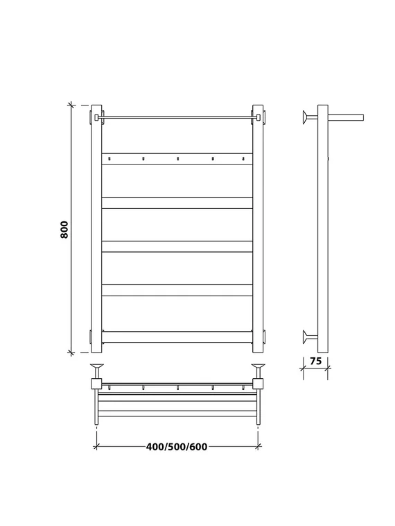 Водяной полотенцесушитель Secado Комано 1 КСП из нержавеющей стали, черный