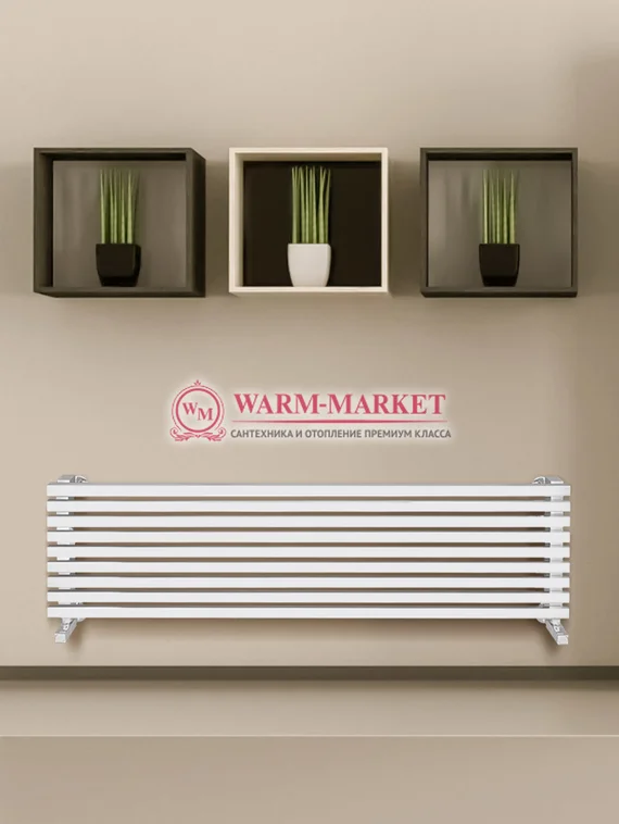 Trento 446х1400 –белый горизонтальный широкий дизайнерский полотенцесушитель