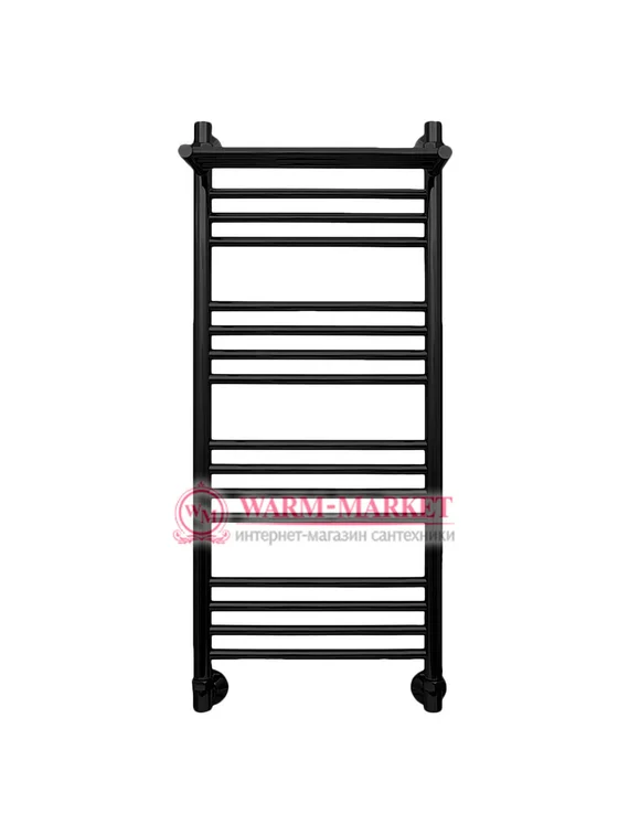 Mini P 1000х400 - узкий черный полотенцесушитель с полкой из нержавеющей стали 400 мм шириной